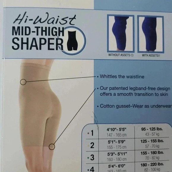 Assets Hi-Waist Mid Thigh Shaper Color Nude Size 2 NWT - Picture 4 of 4